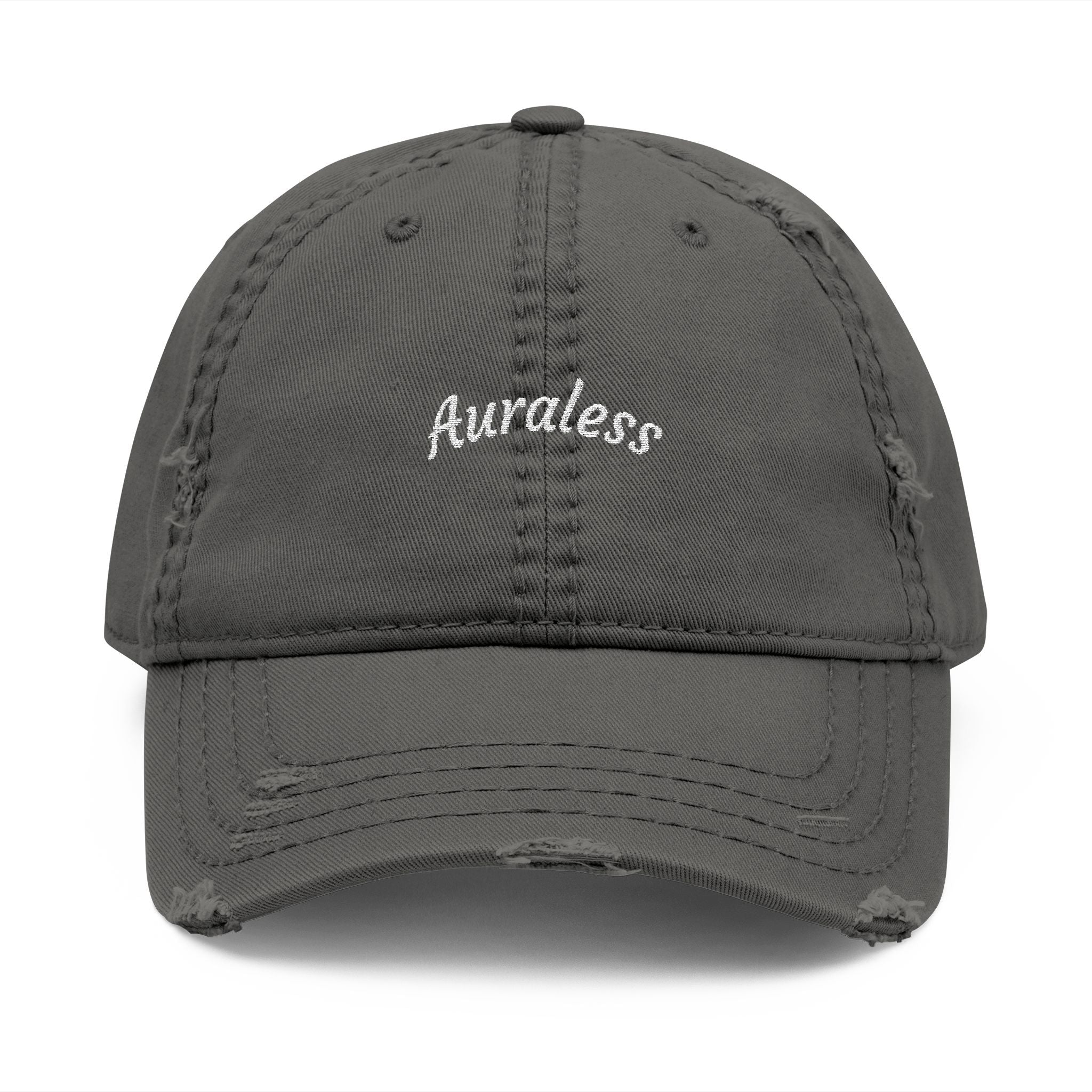 Distressed Embroidered 'Auraless' Dad Hat – Vintage Washed Baseball Cap