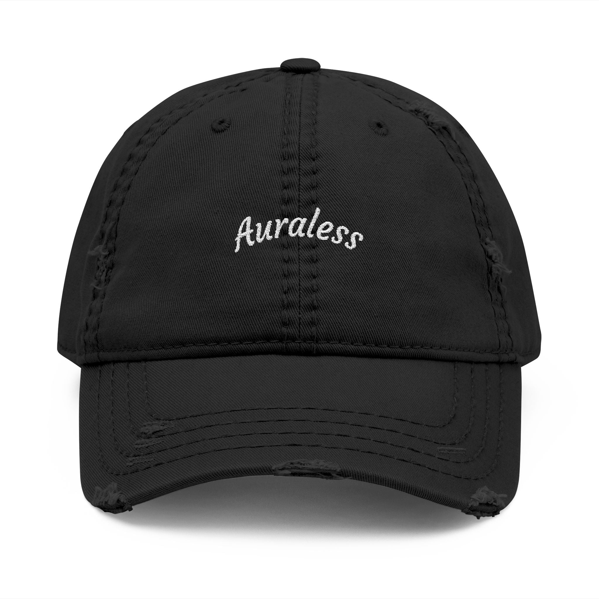 Distressed Embroidered 'Auraless' Dad Hat – Vintage Washed Baseball Cap