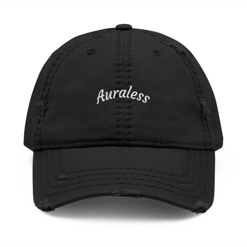 Distressed Embroidered 'Auraless' Dad Hat – Vintage Washed Baseball Cap