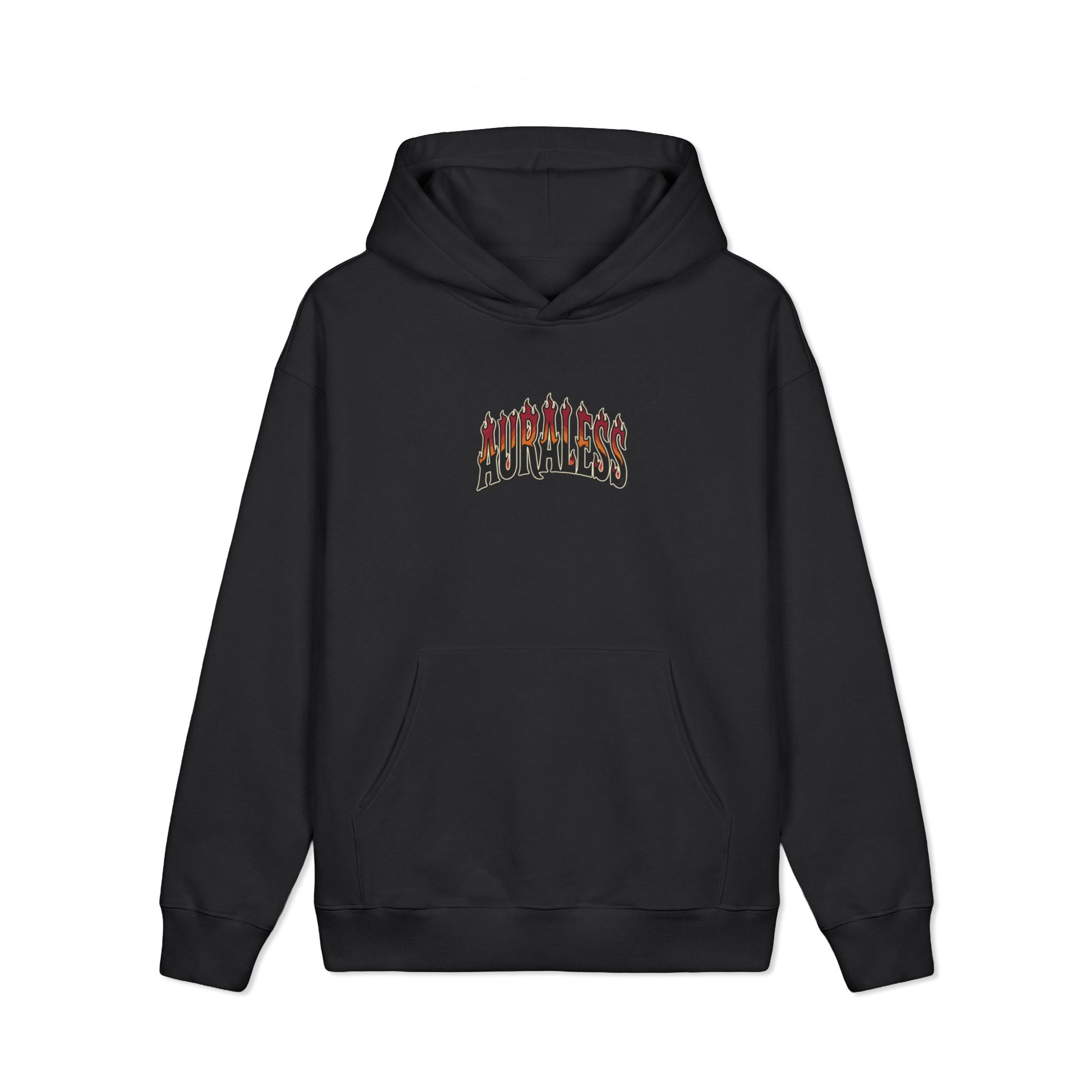 Hoodie — 'AURALESS' Flame Logo Heavyweight Pullover