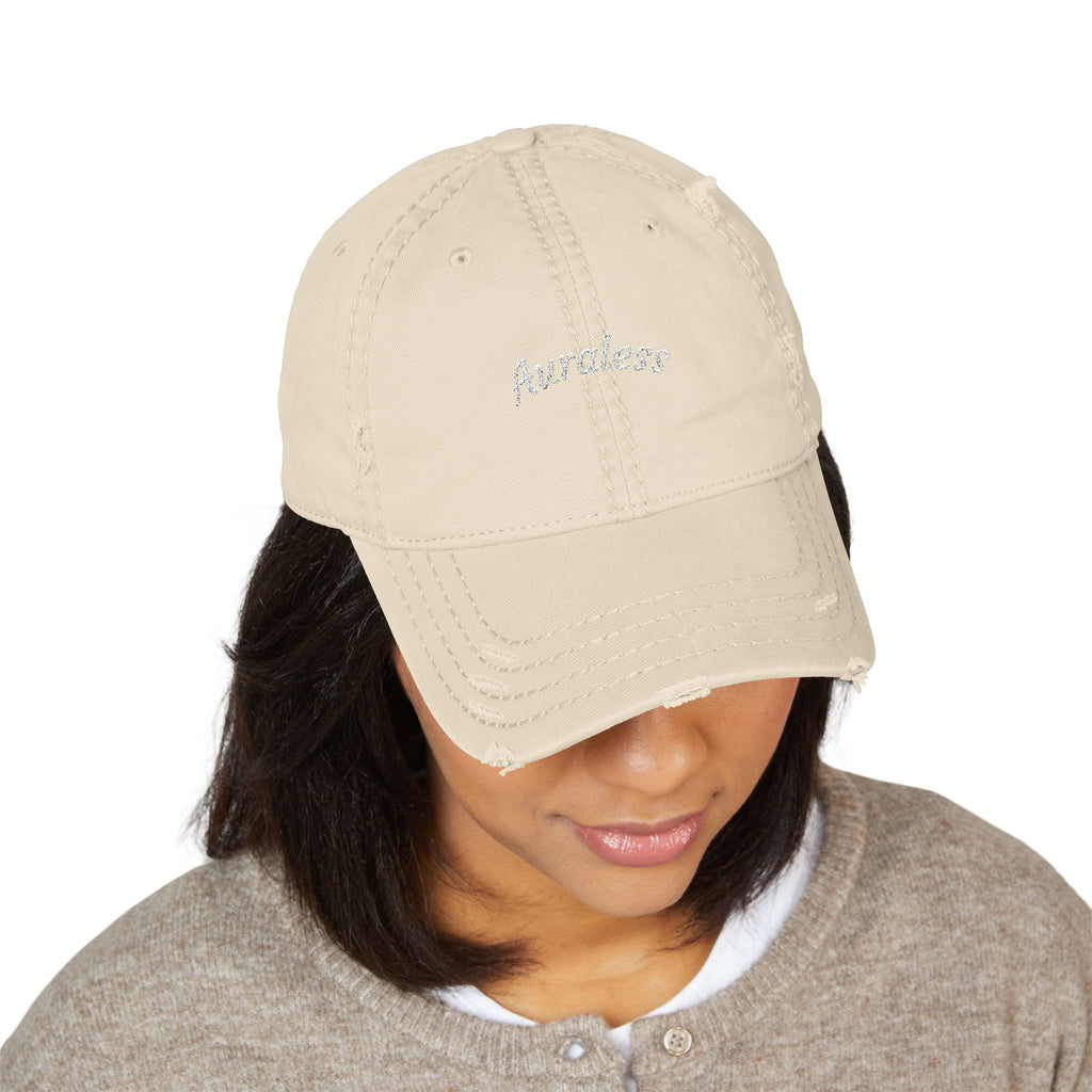 Distressed Embroidered 'Auraless' Dad Hat – Vintage Washed Baseball Cap