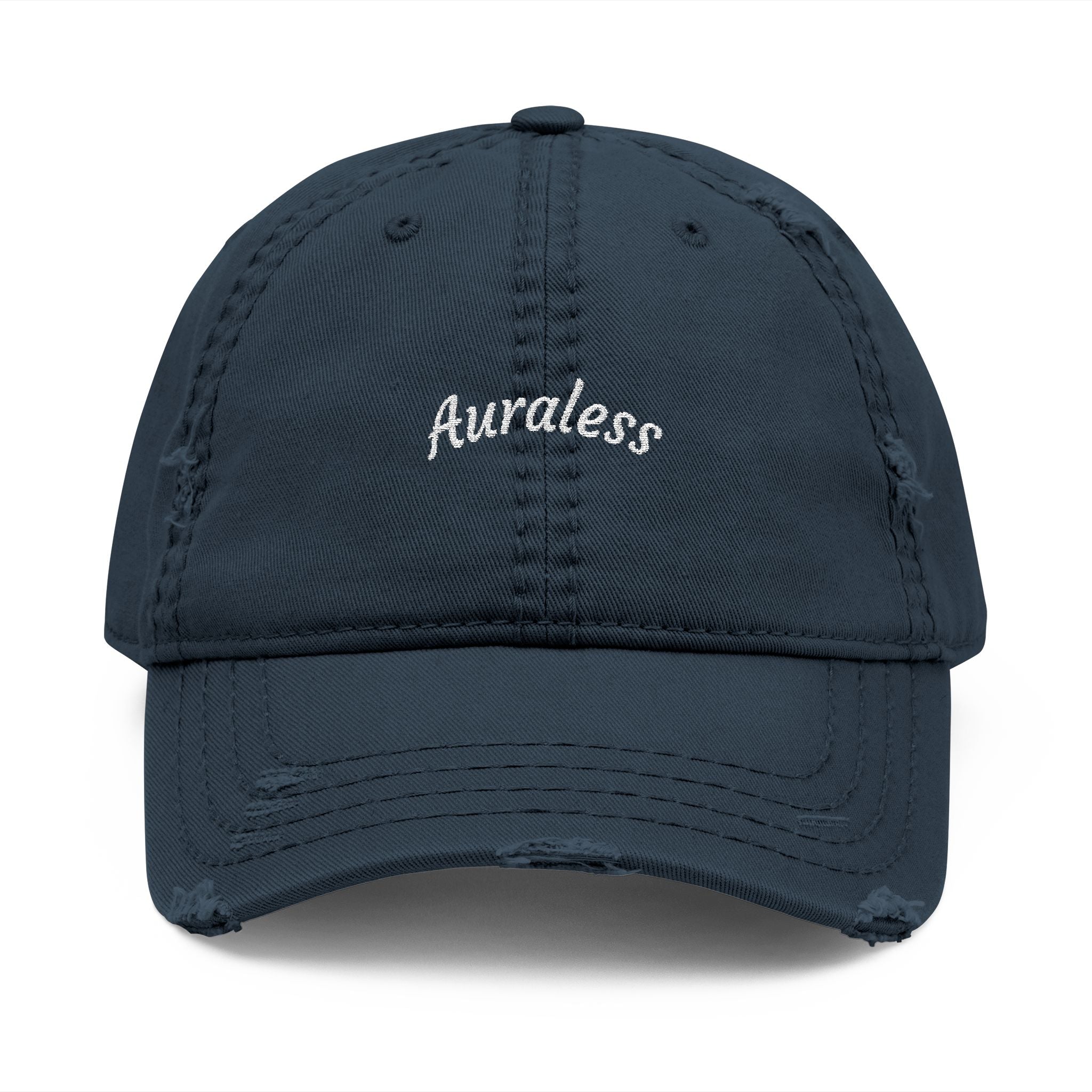 Distressed Embroidered 'Auraless' Dad Hat – Vintage Washed Baseball Cap